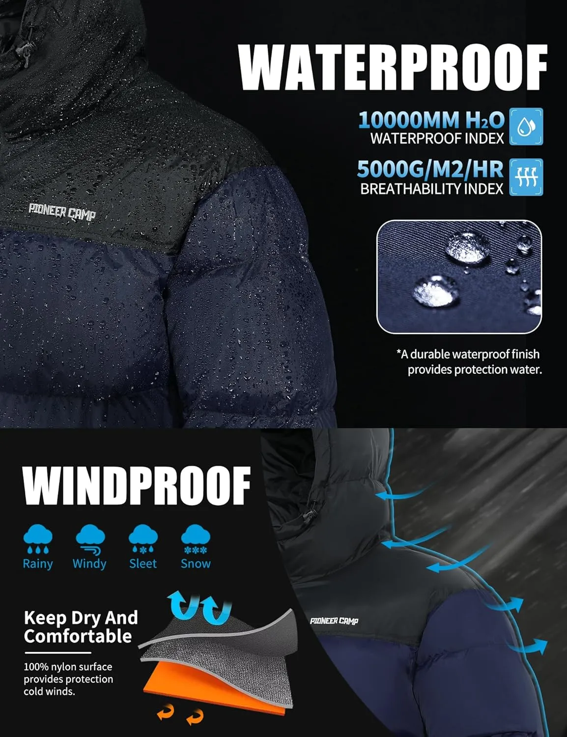 Pioneer Camp Men's Down Jacket 700 Fill Winter Insulated Puffer Jacket Waterproof Puffy Coat with Hood