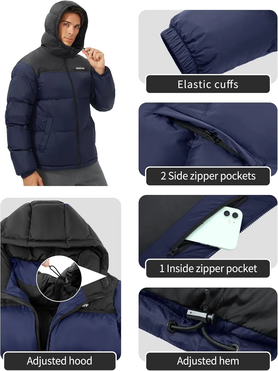 Pioneer Camp Men's Down Jacket 700 Fill Winter Insulated Puffer Jacket Waterproof Puffy Coat with Hood