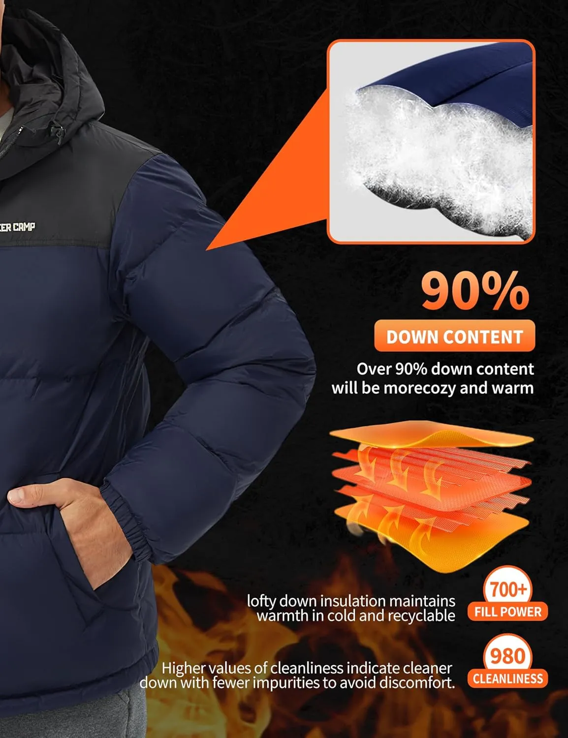 Pioneer Camp Men's Down Jacket 700 Fill Winter Insulated Puffer Jacket Waterproof Puffy Coat with Hood