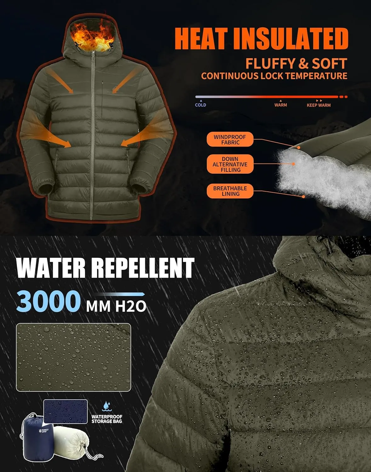 Pioneer Camp Men's Lightweight Packable Puffer Jacket with Hood Warm Puffy Winter Jacket Coat Insulated for Ski Hiking Travel