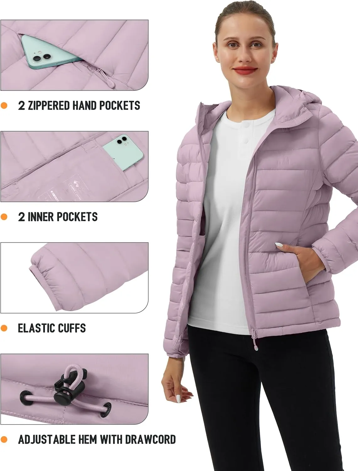 Pioneer Camp Women's Packable Puffer Jacket Winter Light Weight Water-Repellent Quilted Coat with Hood