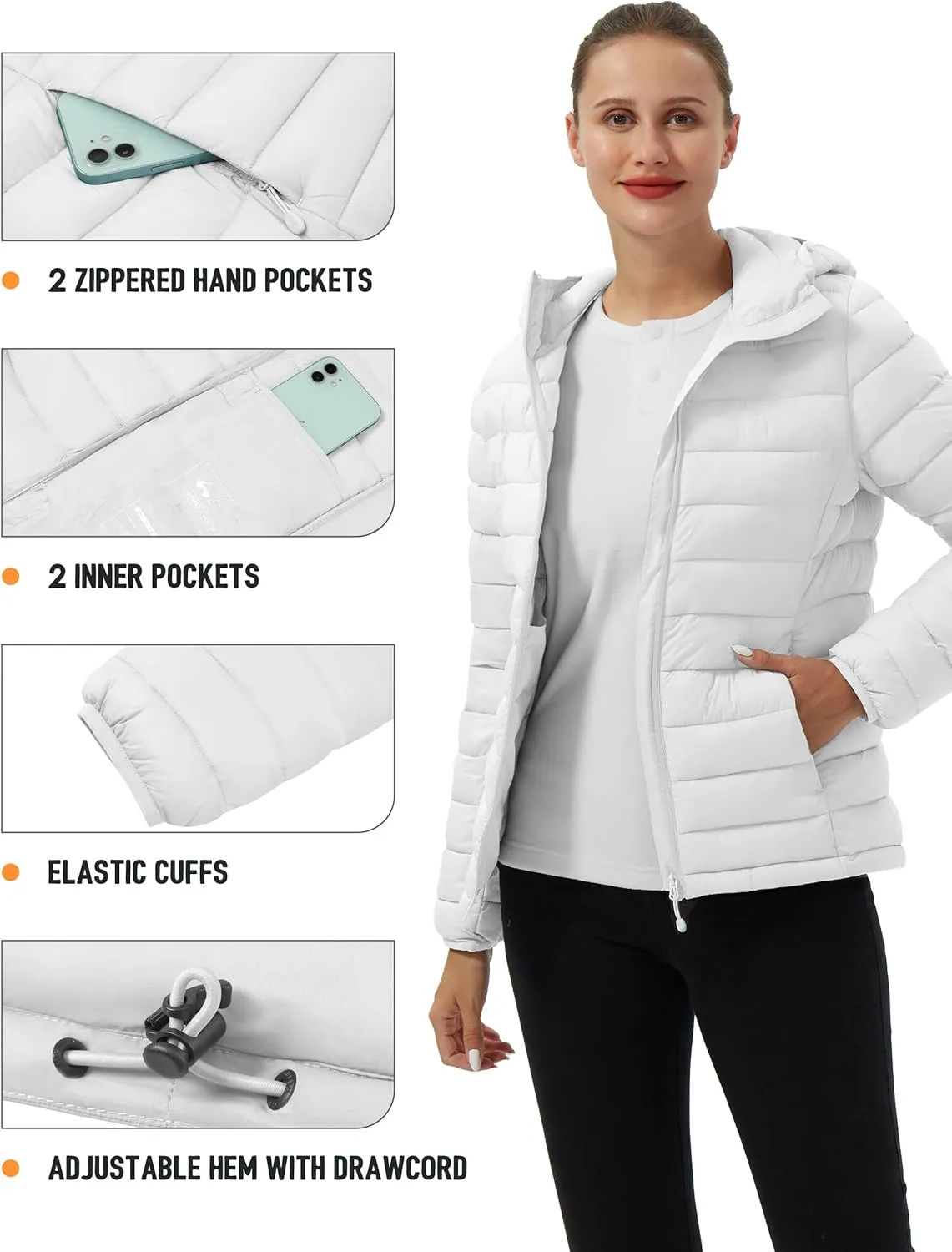 Pioneer Camp Women's Packable Puffer Jacket Winter Light Weight Water-Repellent Quilted Coat with Hood