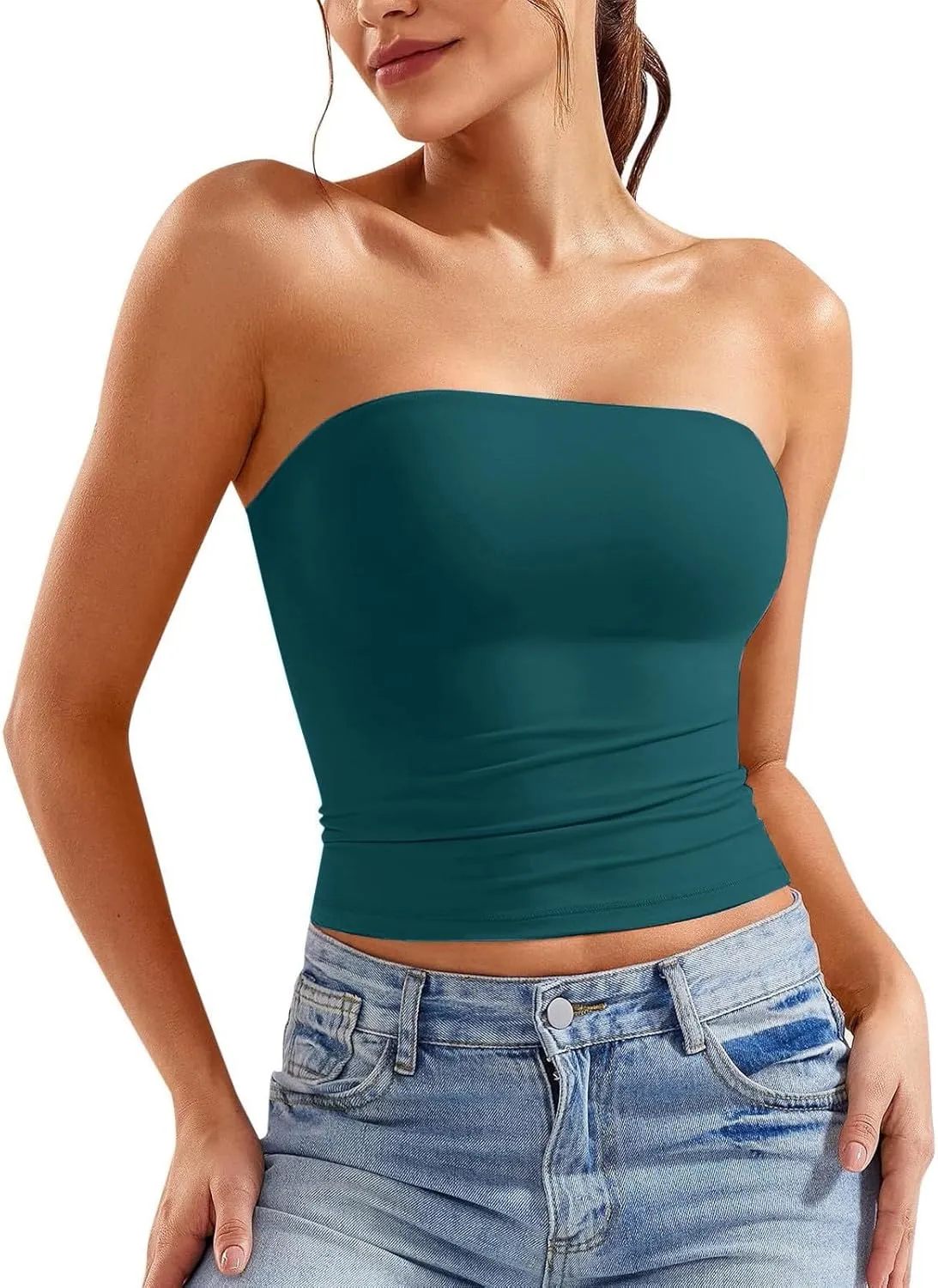 Plus Size Cotton Bandeau Tube Top Strapless Y2K Crop for Beach or Going Out Summer Fashion Slim Fit Comfy Tops