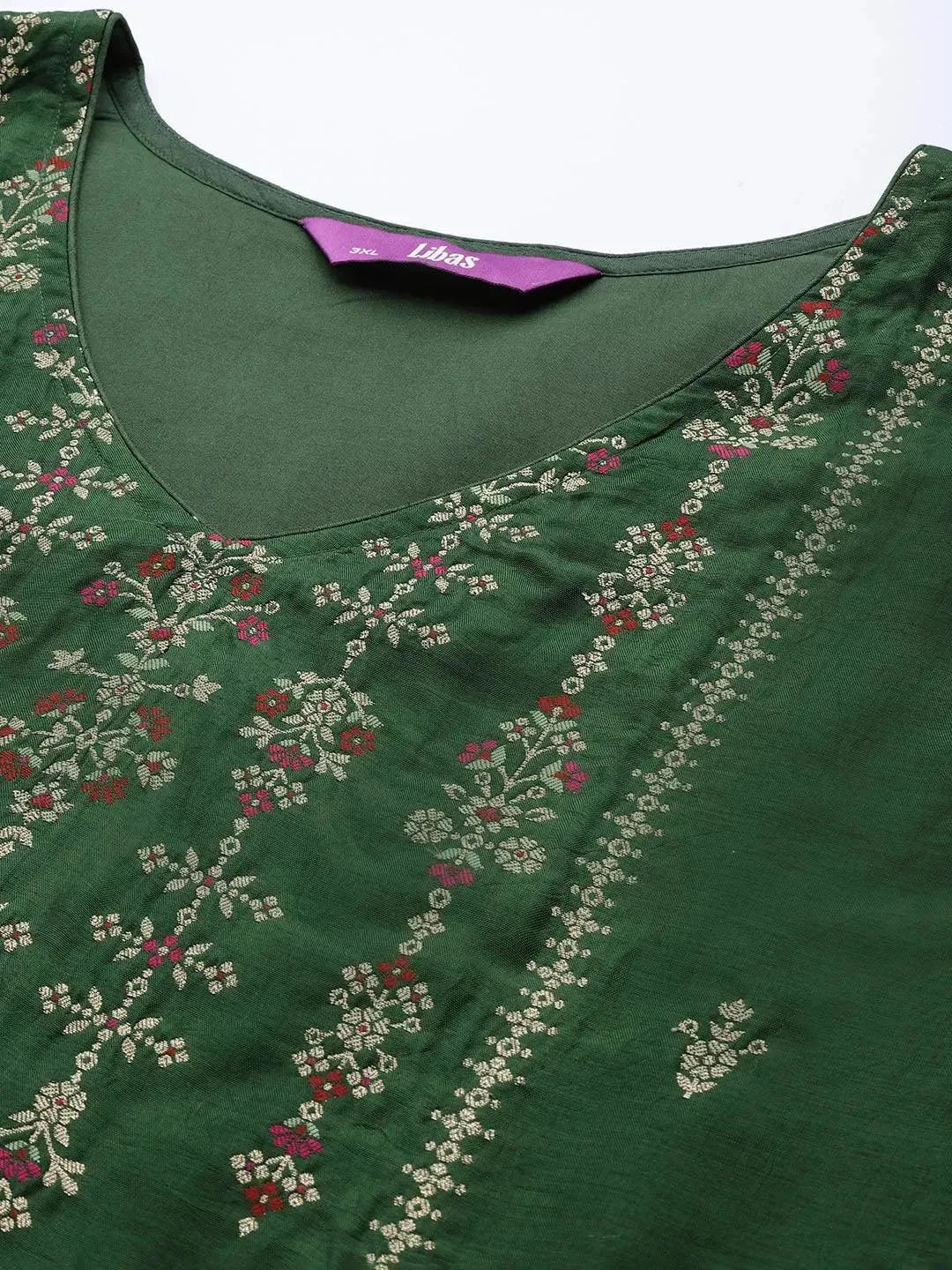 Plus Size Green Self Design Silk Blend Straight Kurta With Dupatta