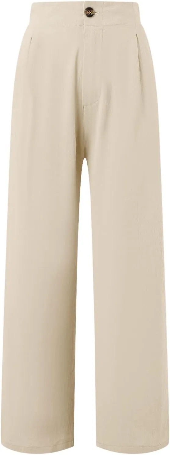 PTOLOCIF Palazzo Pants for Women,Baggy Linen Pants Summer Lightweight High Waist Palazzo Pants Loose Straight Leg Pants