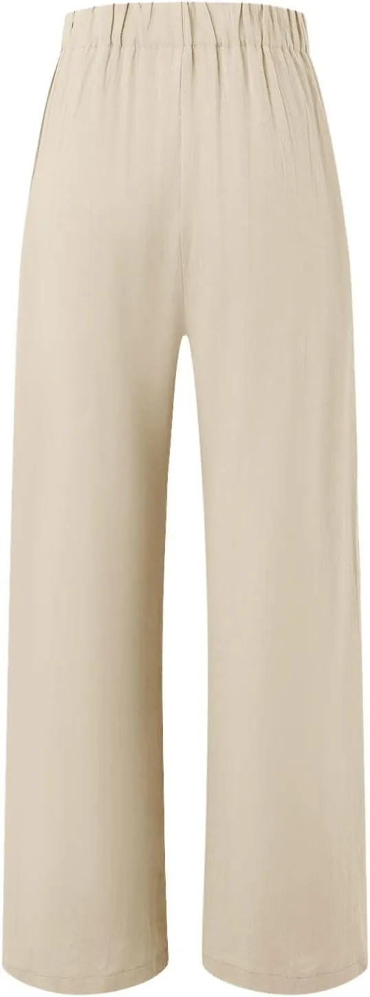 PTOLOCIF Palazzo Pants for Women,Baggy Linen Pants Summer Lightweight High Waist Palazzo Pants Loose Straight Leg Pants