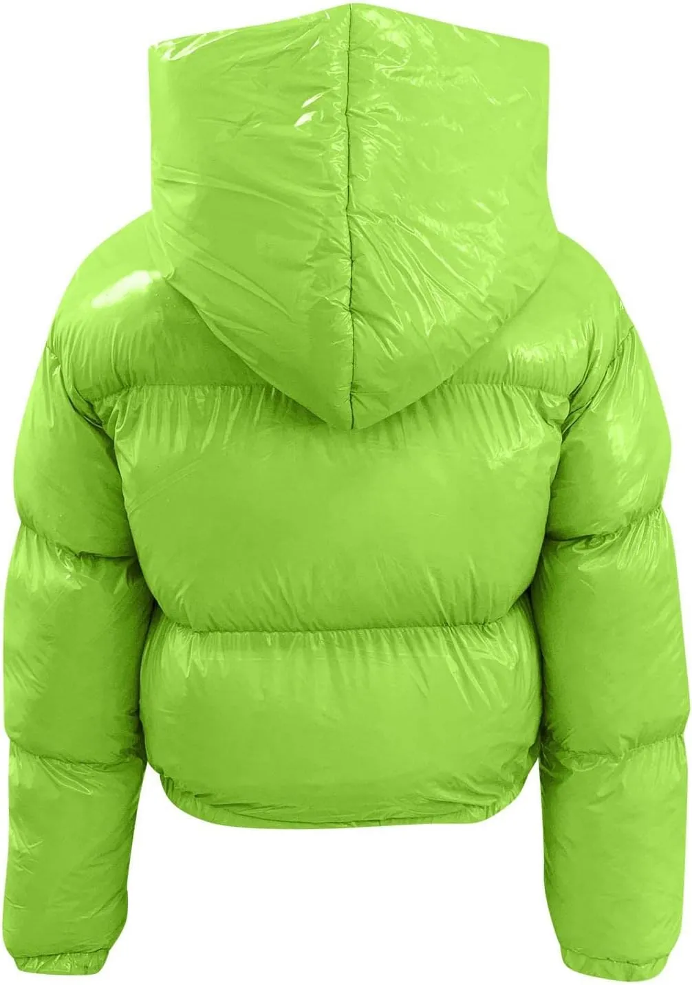 Puffer Jacket for Women Long Sleeve Y2K Full Zip Up Plain Shiny Short Hooded Down Coat Trendy Windproof Dowm Jacket Stand-up