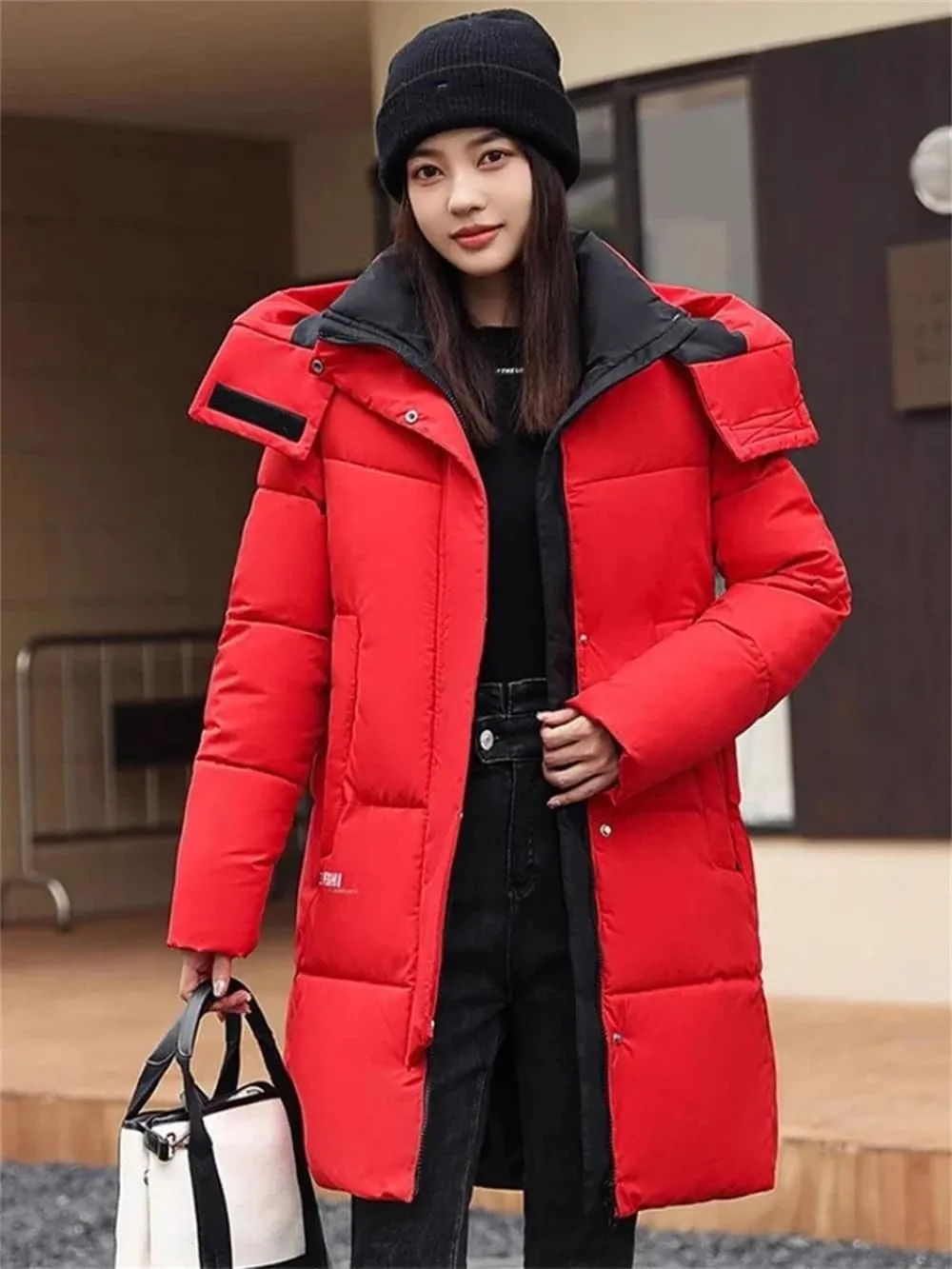 Pulcykp Women Thickend Down Cotton Jacket Winter Warm Mid-Length Cotton-Padded Warm Coat