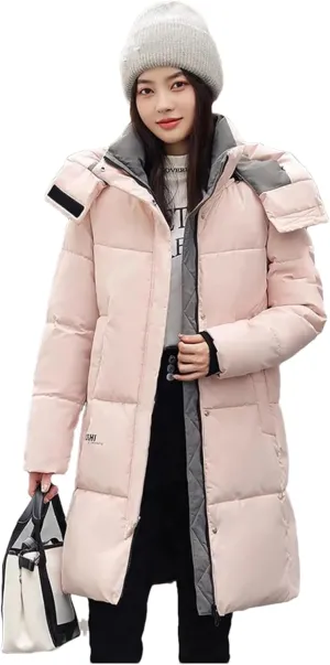 Pulcykp Women Thickend Down Cotton Jacket Winter Warm Mid-Length Cotton-Padded Warm Coat