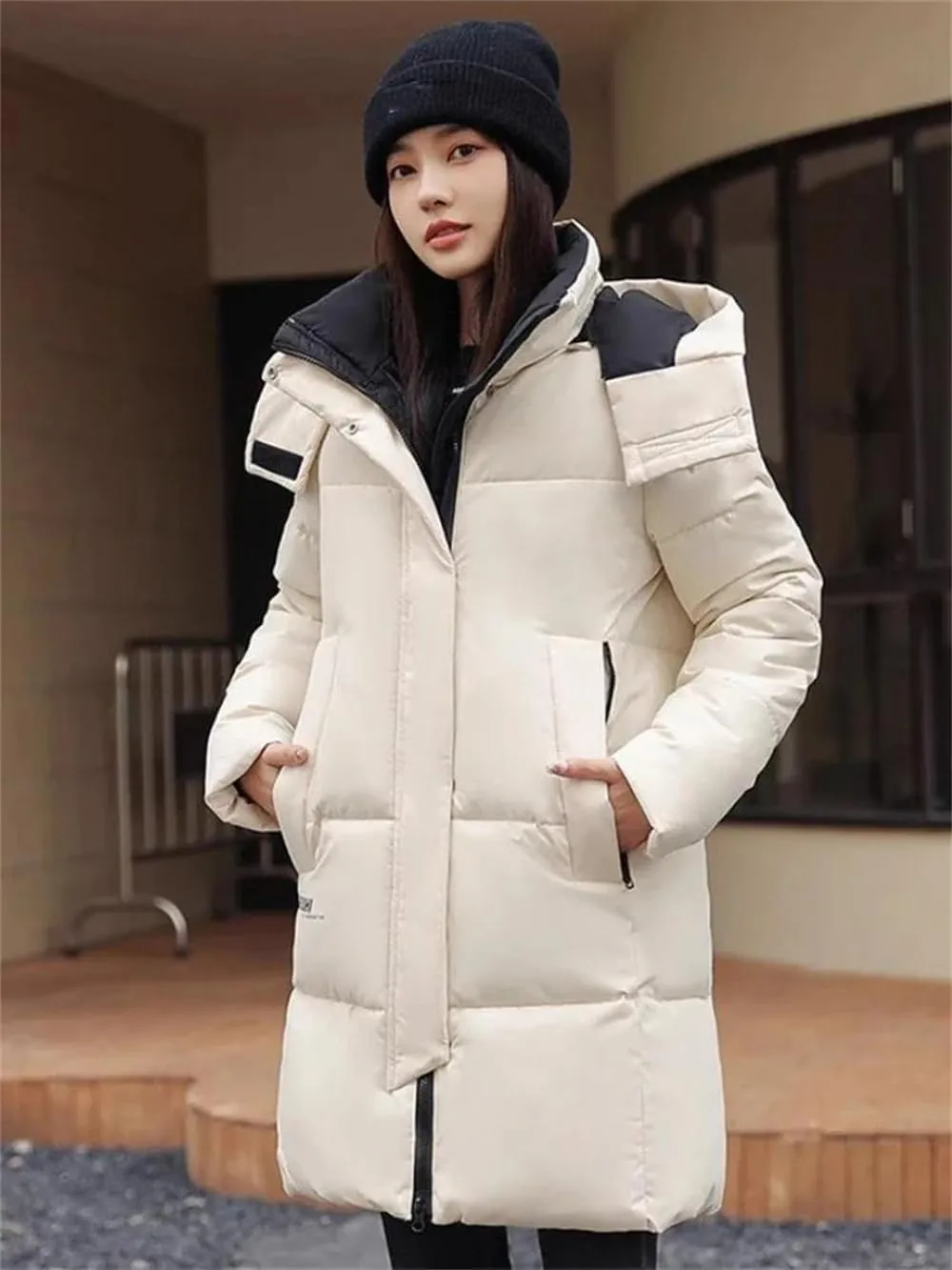 Pulcykp Women Thickend Down Cotton Jacket Winter Warm Mid-Length Cotton-Padded Warm Coat