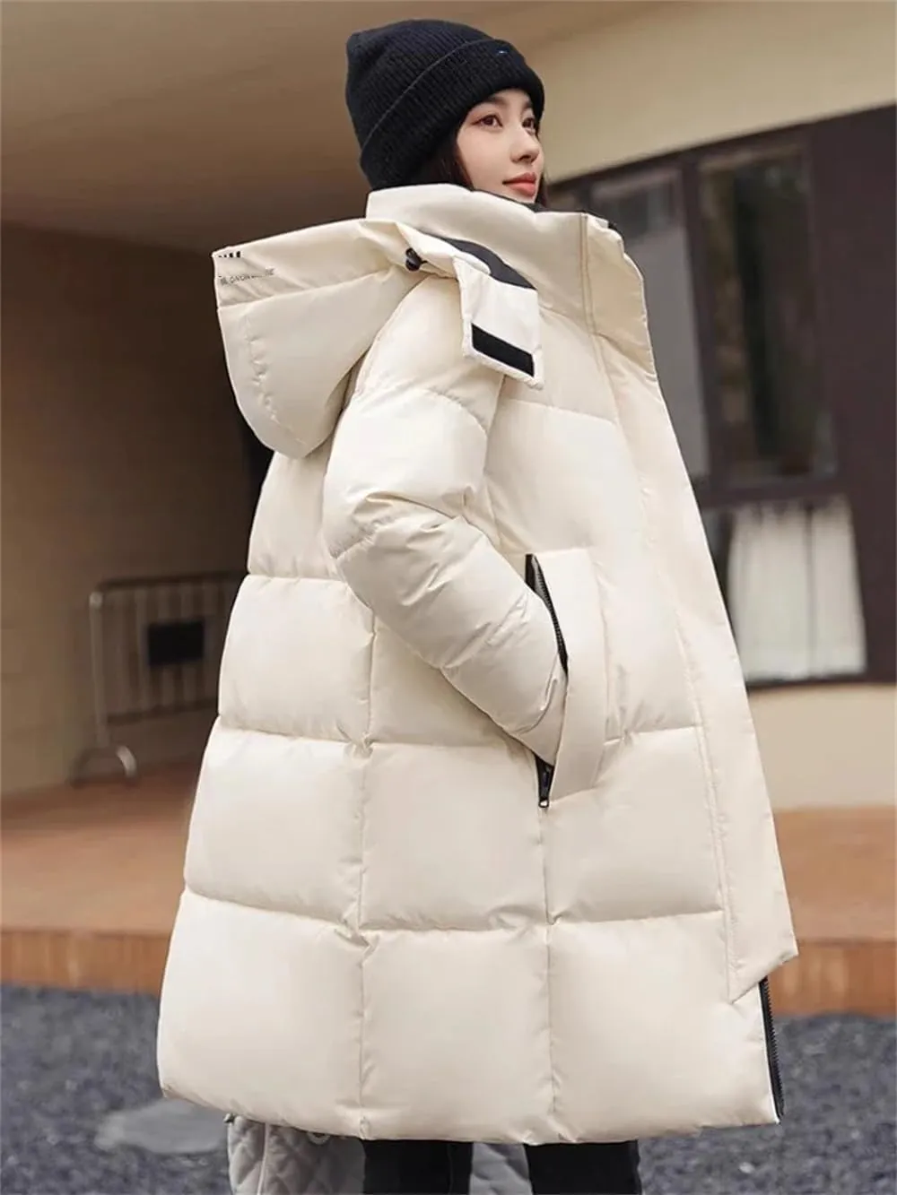 Pulcykp Women Thickend Down Cotton Jacket Winter Warm Mid-Length Cotton-Padded Warm Coat