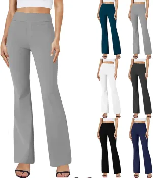 Pull On Dress Pants for Women Stretchy Office Work Bootcut Yoga Pants Business Casual Flare Leggings with Pockets