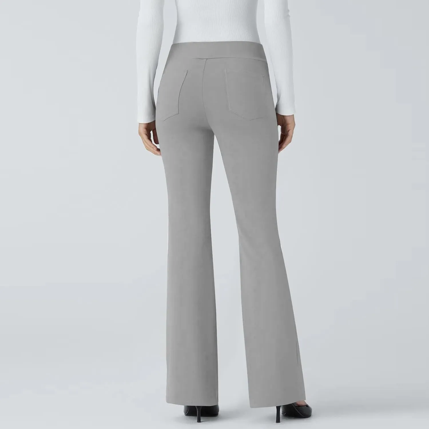 Pull On Dress Pants for Women Stretchy Office Work Bootcut Yoga Pants Business Casual Flare Leggings with Pockets