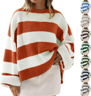 Pullover Sweaters for Women Cable Knit Color Block Sweater Crewneck Sweatshirt Long Sleeve Jumper Womens Fashion Top