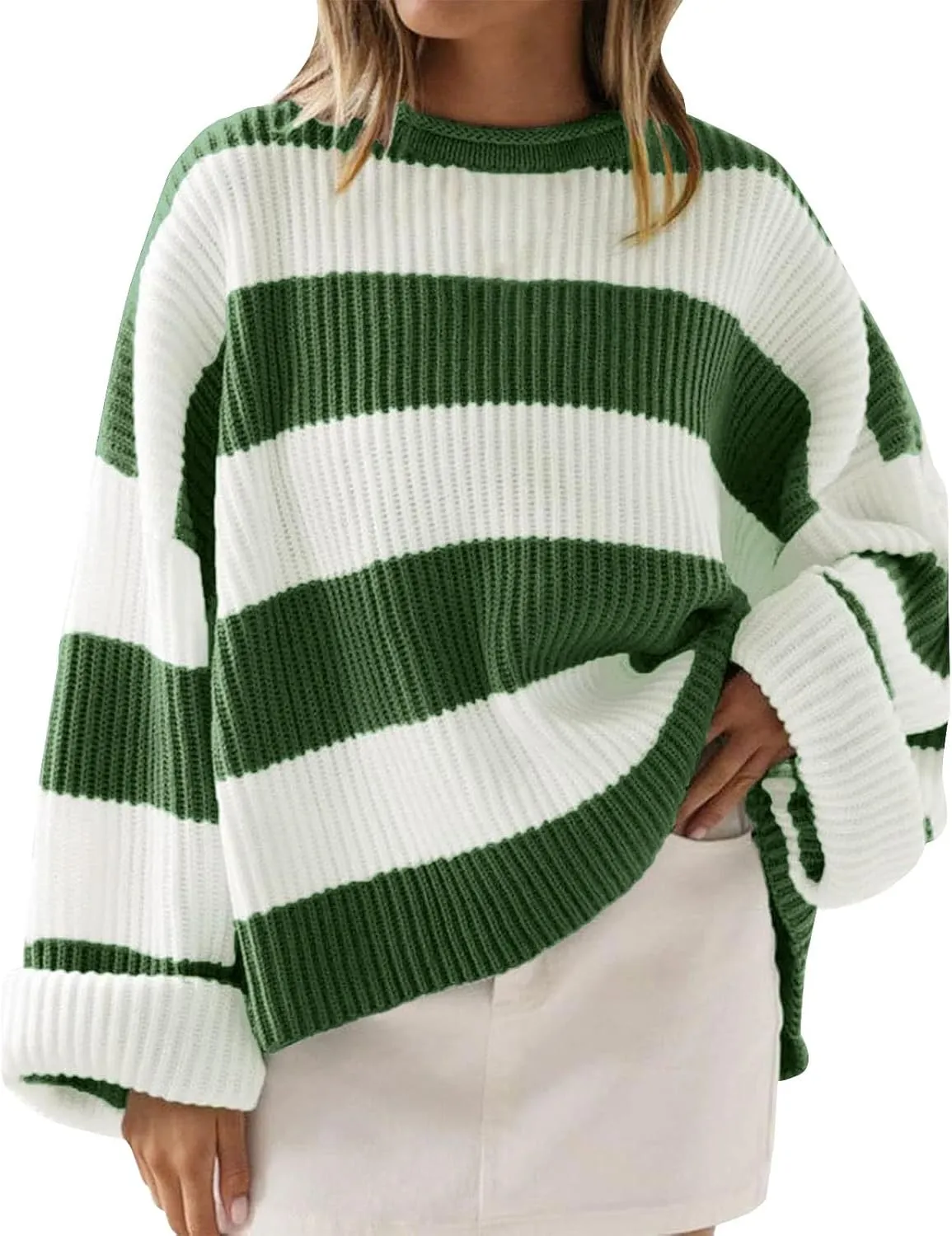 Pullover Sweaters for Women Cable Knit Color Block Sweater Crewneck Sweatshirt Long Sleeve Jumper Womens Fashion Top
