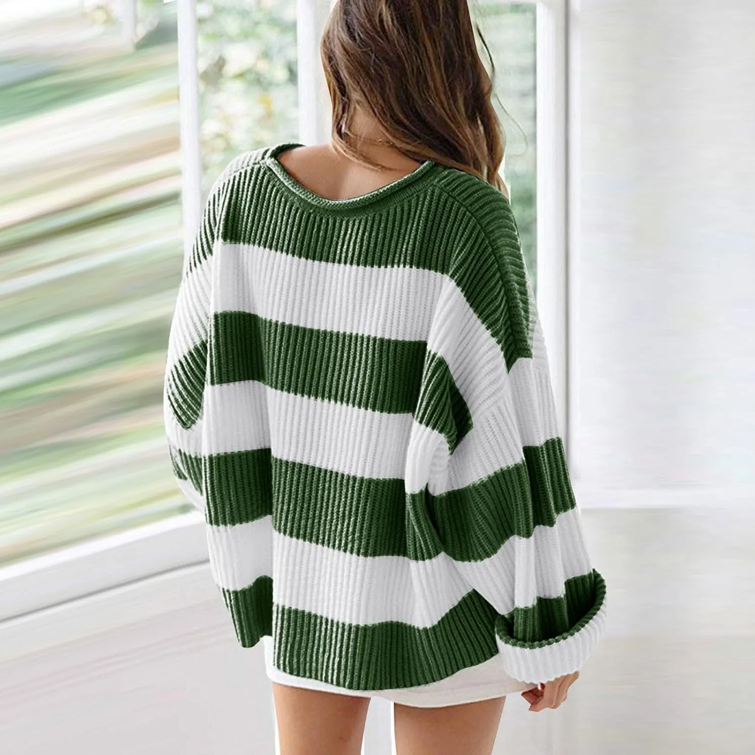 Pullover Sweaters for Women Cable Knit Color Block Sweater Crewneck Sweatshirt Long Sleeve Jumper Womens Fashion Top