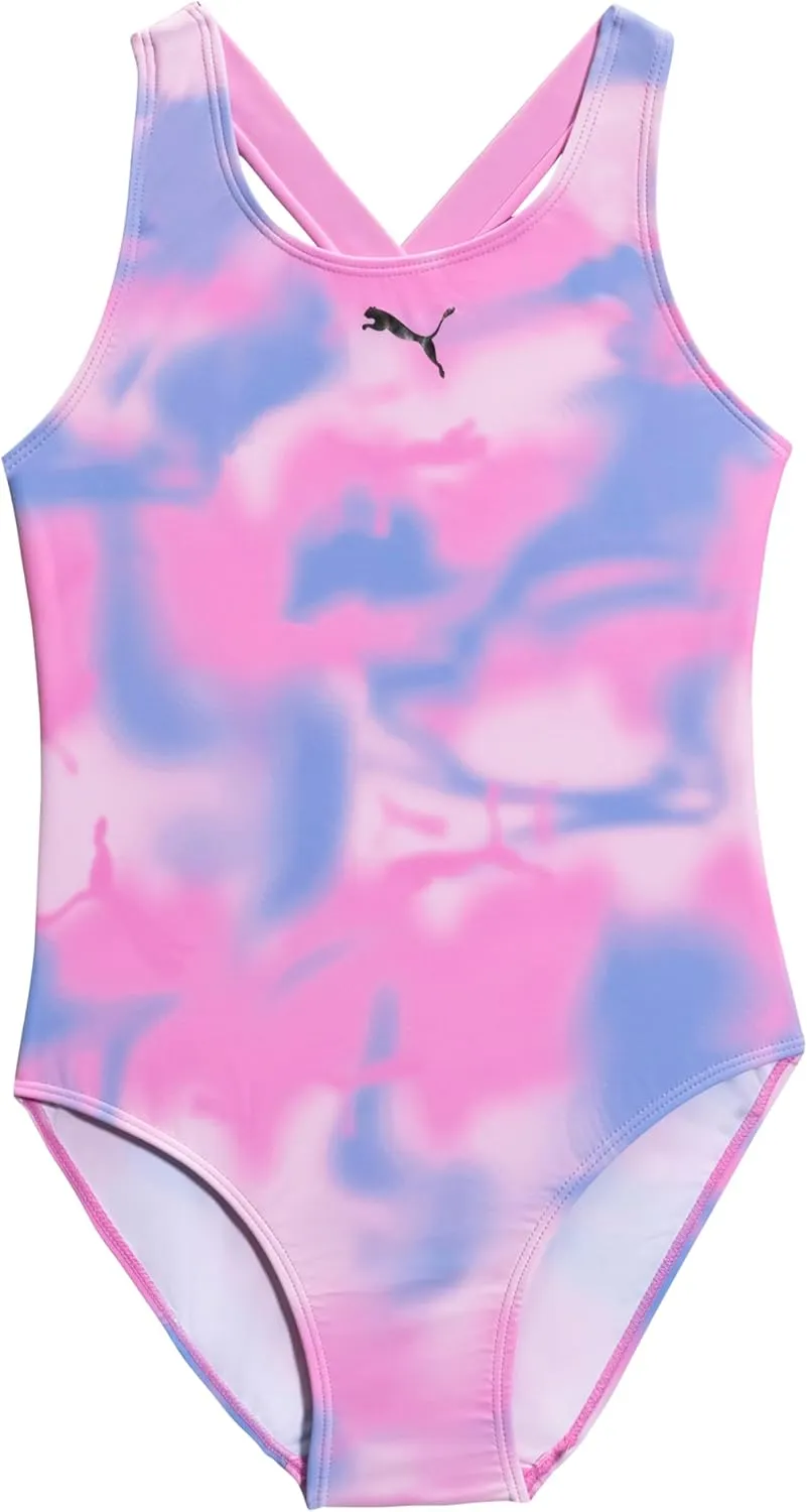 PUMA Girls' One Piece Bathing Suit, Athletic Swimsuit, Quick Dry