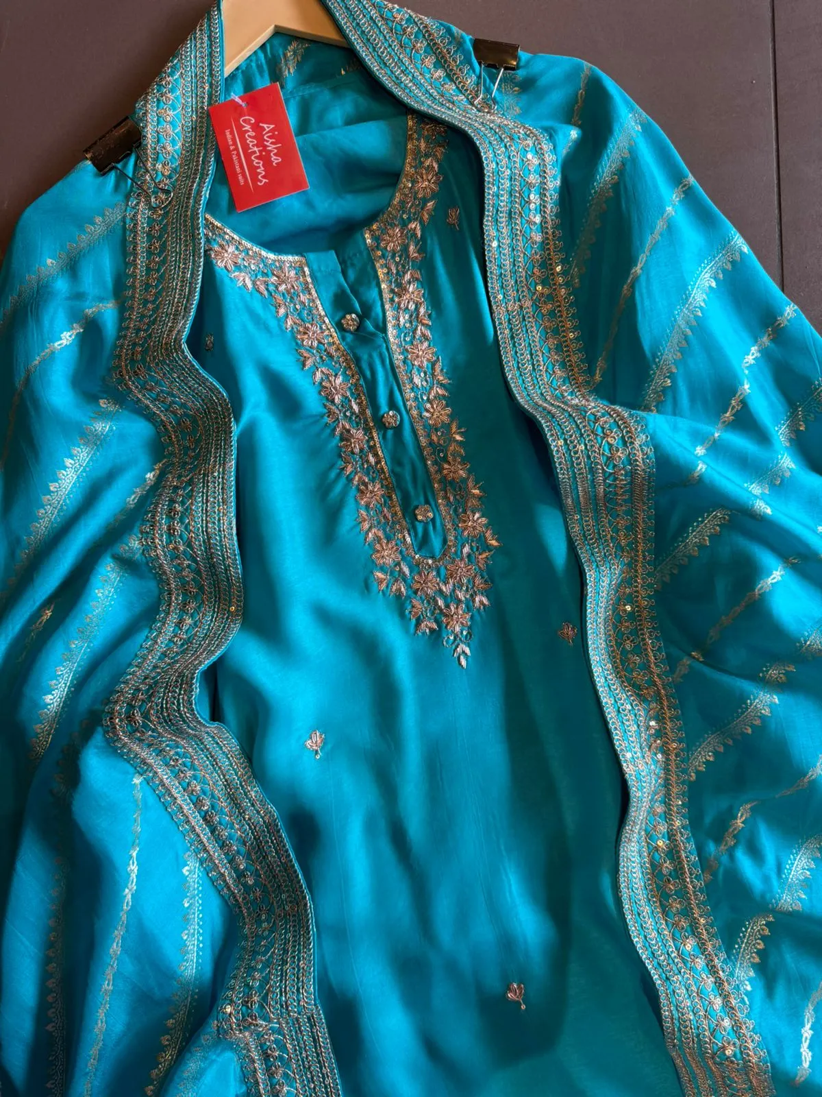 Pure russian silk unstiched shirt with beautiful hand embroidery on the neckline