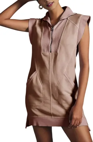 Qiaomai Womens Half Zip Sweatshirt Dresses Summer V Neck Sleeveless Pullover Tunic Tops Mini Dress