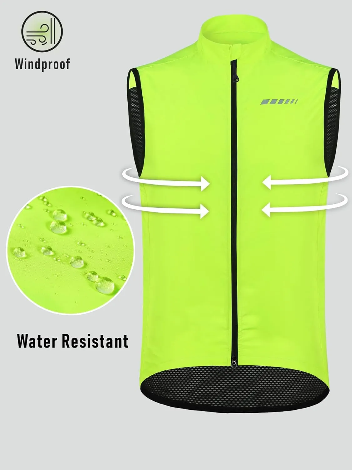 qualidyne Men's Windproof Cycling Vest  Lightweight Full-Zip Sleeveless Biking Jacket with Pockets for Cycling, Running