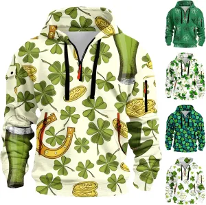 Quarter Zip Pullover Ireland Shamrock Hoodies for Men Green Workout Hoodies with Pockets Military Tactical Sweatshirt