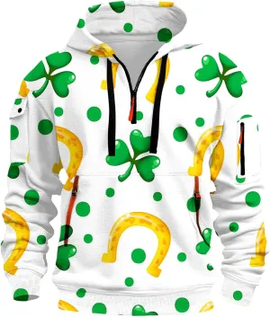 Quarter Zip Pullover Ireland Shamrock Hoodies for Men Green Workout Hoodies with Pockets Military Tactical Sweatshirt