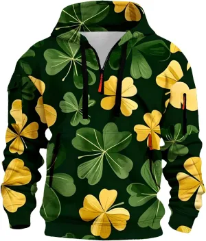 Quarter Zip Pullover Ireland Shamrock Hoodies for Men Green Workout Hoodies with Pockets Military Tactical Sweatshirt