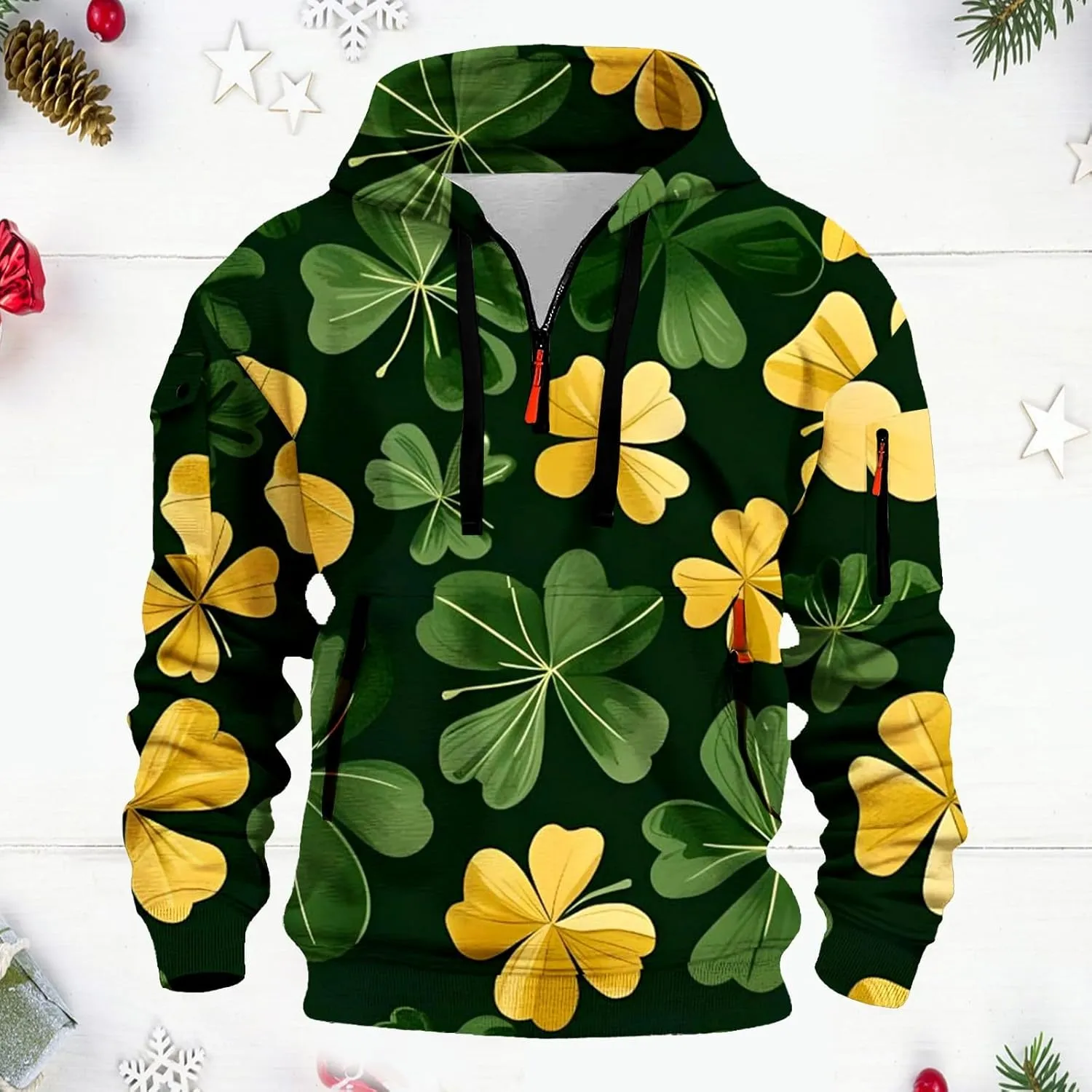 Quarter Zip Pullover Ireland Shamrock Hoodies for Men Green Workout Hoodies with Pockets Military Tactical Sweatshirt