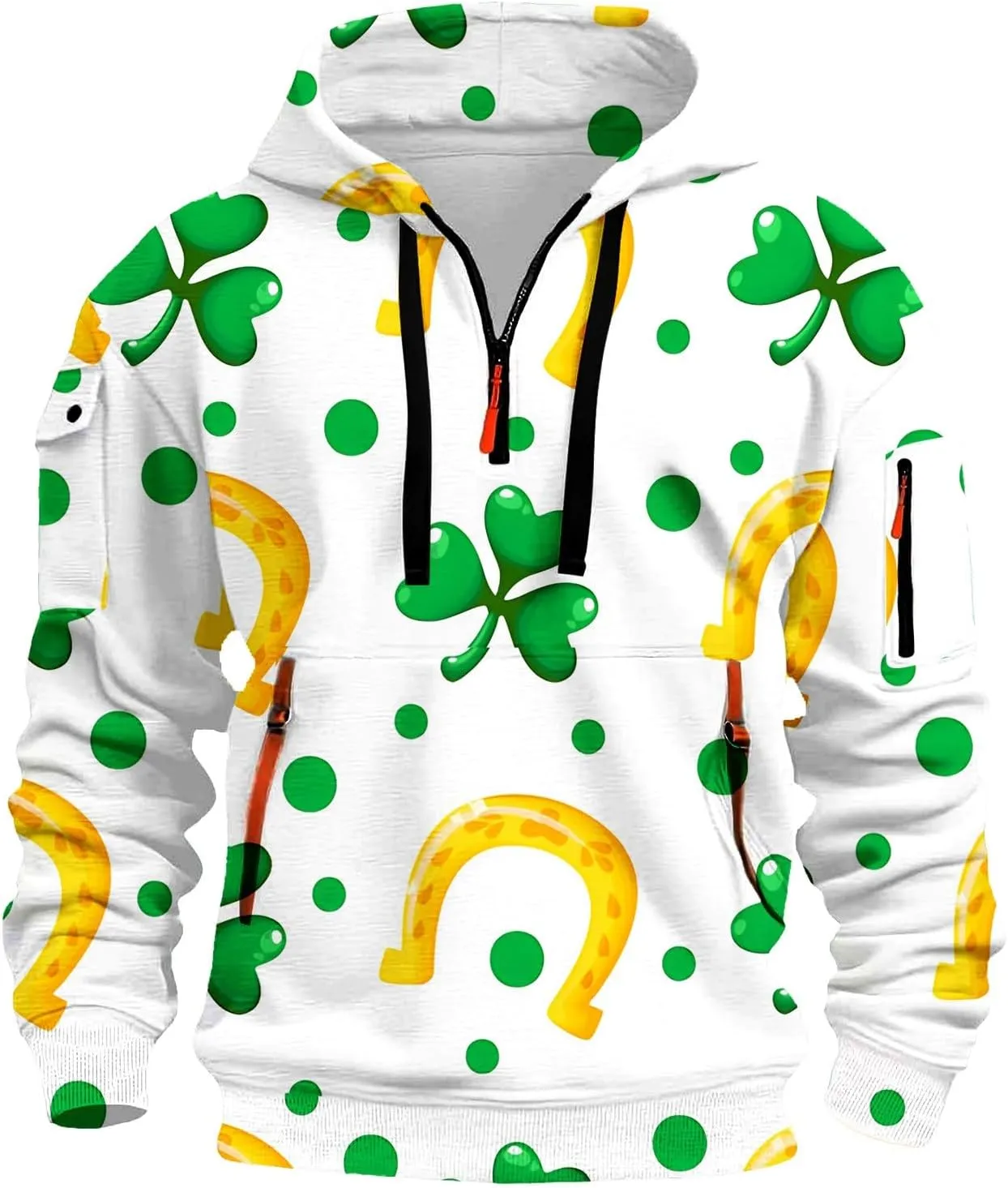 Quarter Zip Pullover Ireland Shamrock Hoodies for Men Green Workout Hoodies with Pockets Military Tactical Sweatshirt