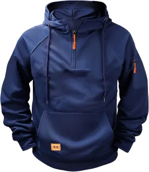 Quarter Zip Up Hoodies for Men Long Sleeve Workout Pullover Tactical Hooded Sweatshirt Casual Oversized Jackets