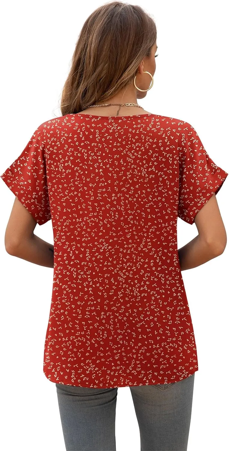 QUEZHU Summer Blouses for Women Elegant Casual V Neck Chiffon Blouses Tops Shirts