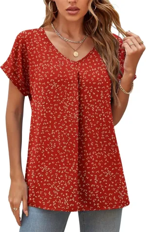 QUEZHU Summer Blouses for Women Elegant Casual V Neck Chiffon Blouses Tops Shirts