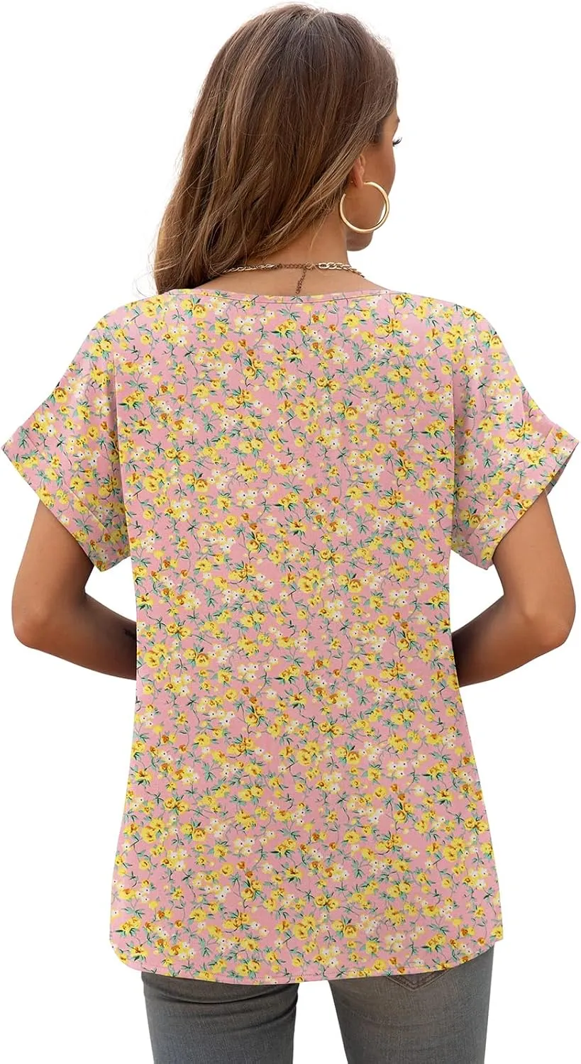 QUEZHU Summer Blouses for Women Elegant Casual V Neck Chiffon Blouses Tops Shirts