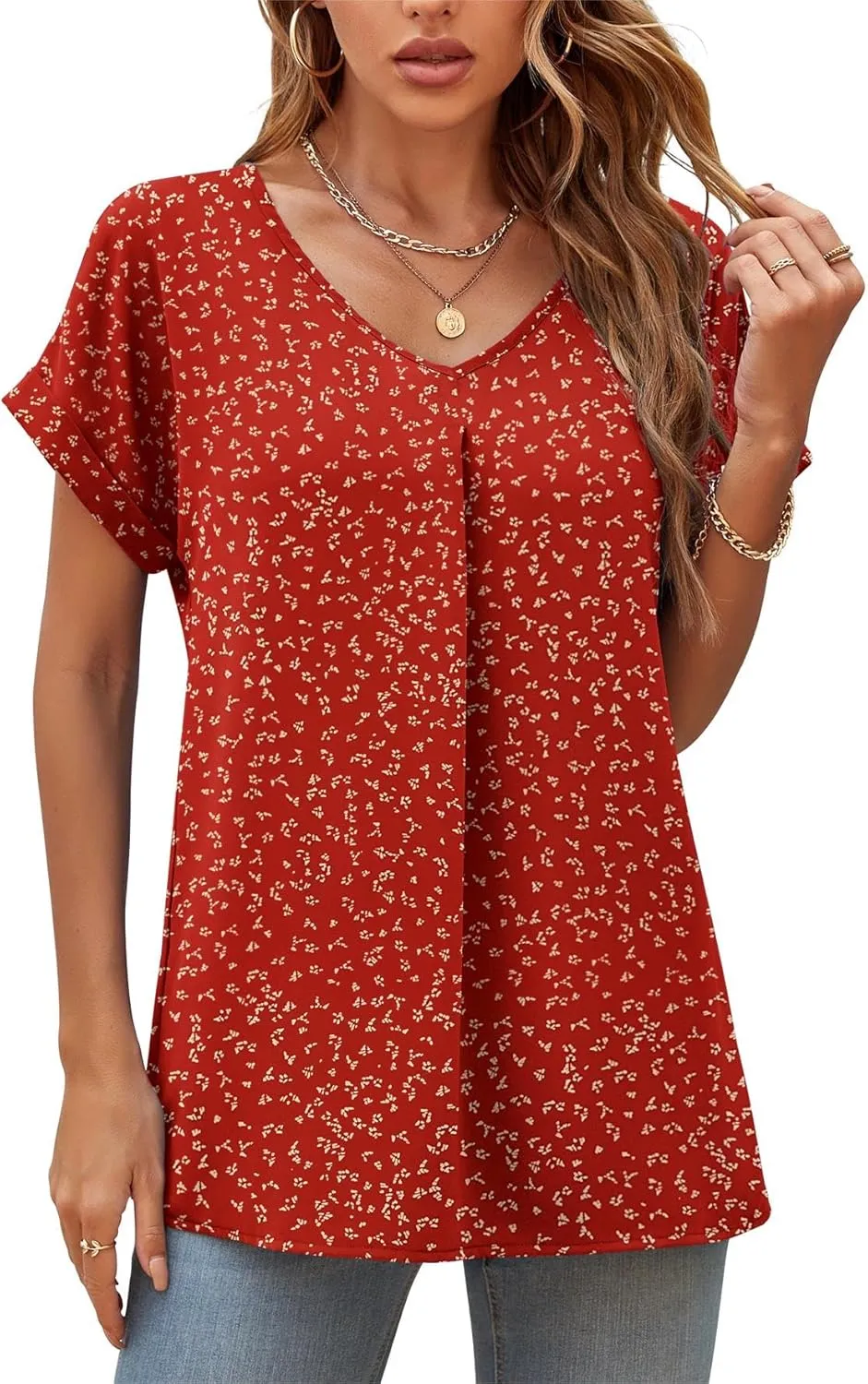 QUEZHU Summer Blouses for Women Elegant Casual V Neck Chiffon Blouses Tops Shirts