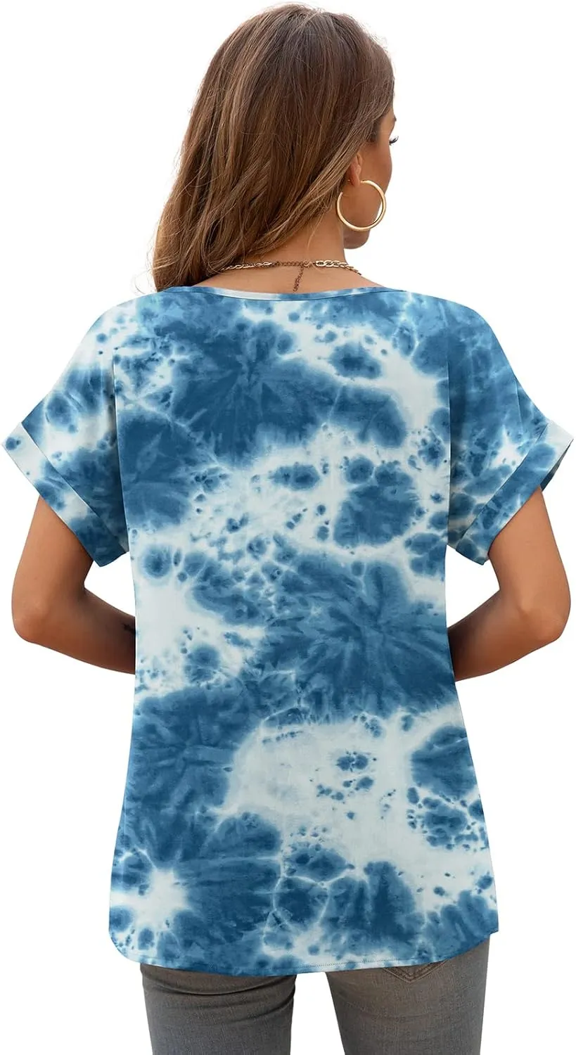 QUEZHU Summer Blouses for Women Elegant Casual V Neck Chiffon Blouses Tops Shirts