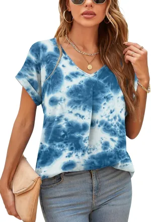 QUEZHU Summer Blouses for Women Elegant Casual V Neck Chiffon Blouses Tops Shirts