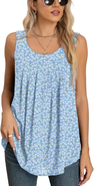QUEZHU Women's Summer Blouses and Tops 2024 Double Layers Chiffon Blouses Tank Loose Fit Round Neck Sleeveless Tunic