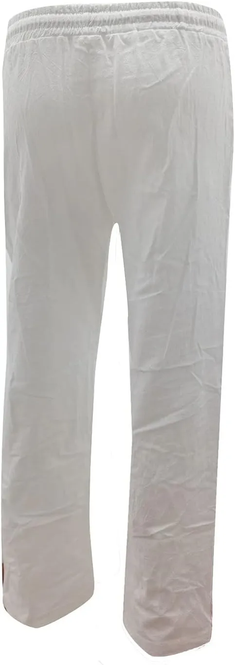 QWENTMTNTY Casual Summer Linen Pants for Women Loose Fit Elastic Waist Drawstring Trousers Comfy Beach Lounge Pants Pockets