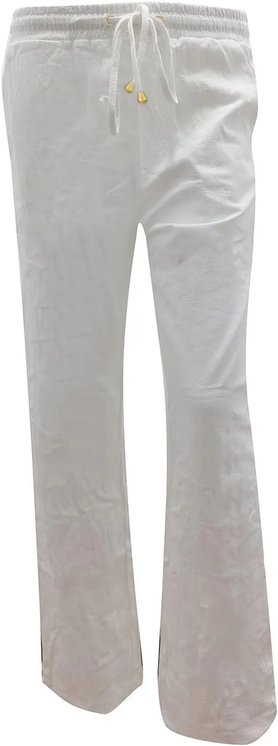 QWENTMTNTY Casual Summer Linen Pants for Women Loose Fit Elastic Waist Drawstring Trousers Comfy Beach Lounge Pants Pockets