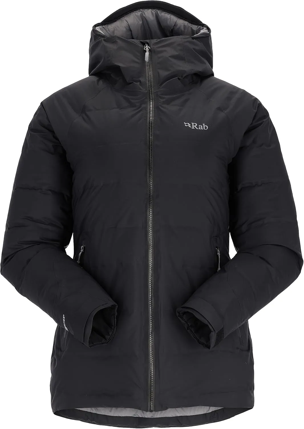 Rab Women's Valiance Down Jacket Waterproof Windproof Insulator for Climbing, Mountaineering, and Casual - Black - X-Small