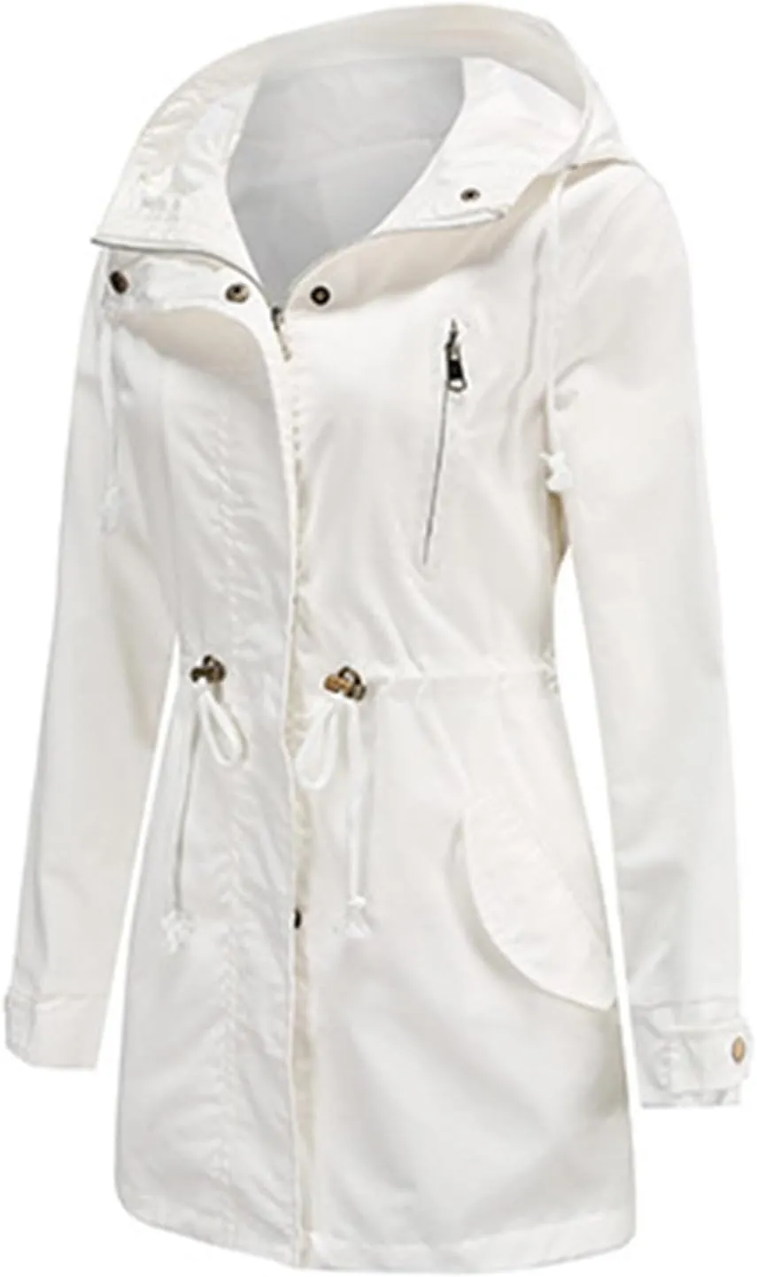 Rain Jacket Women Lightweight Raincoat Waterproof Windbreaker Hiking Climbing Outdoor Drawstring Hooded Trench Coats