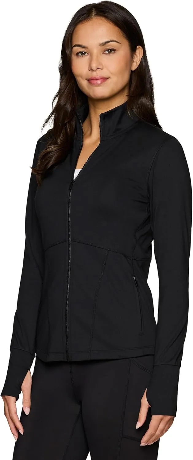 RBX Active Running Jacket for Women, Lightweight Zip Up Mock Neck Yoga Jacket With Zipper Pockets