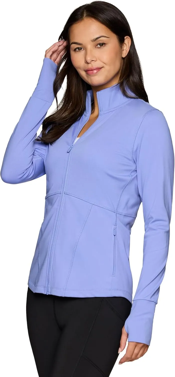 RBX Active Running Jacket for Women, Lightweight Zip Up Mock Neck Yoga Jacket With Zipper Pockets