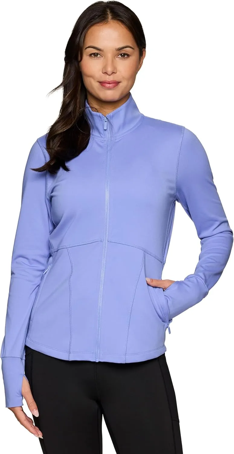 RBX Active Running Jacket for Women, Lightweight Zip Up Mock Neck Yoga Jacket With Zipper Pockets