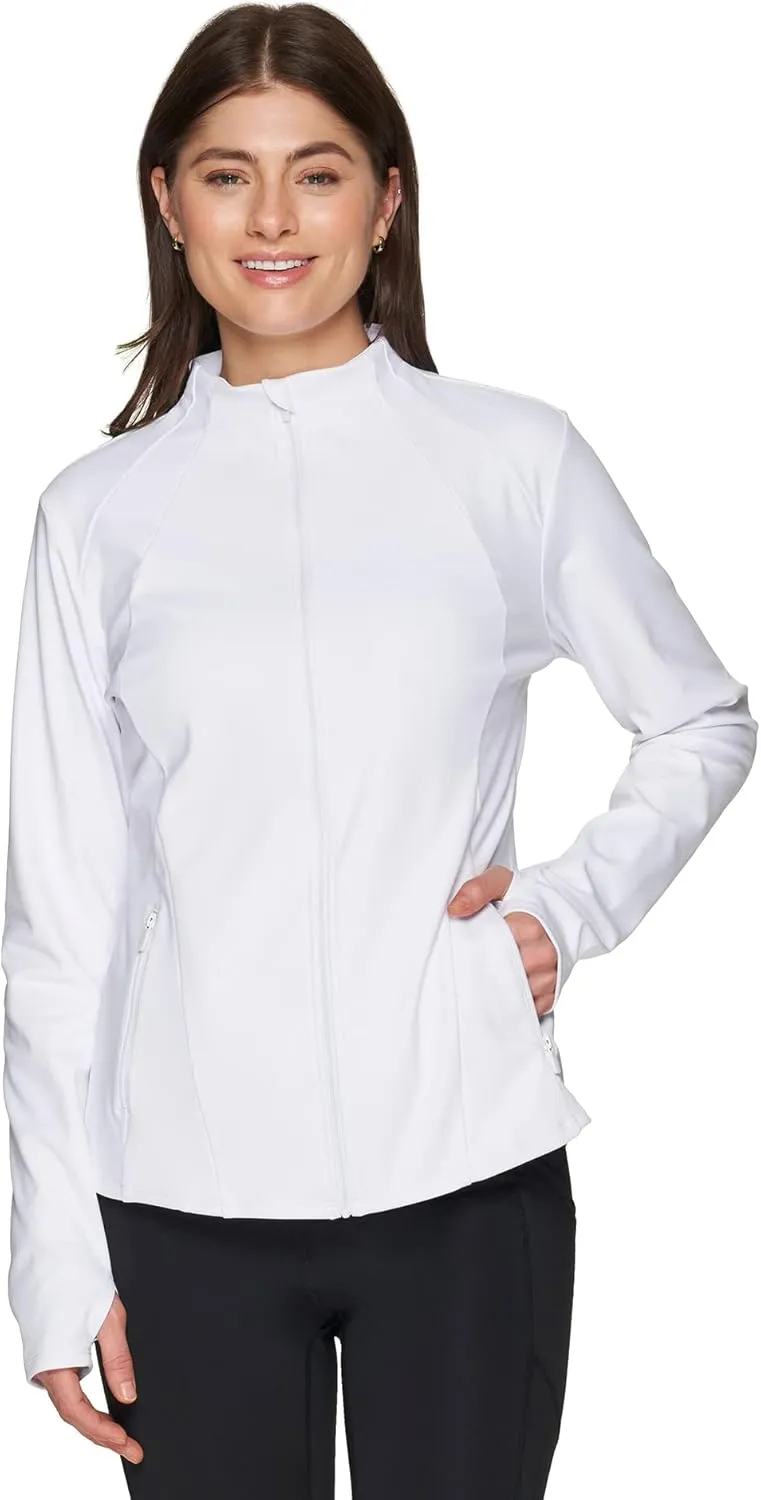RBX Active Running Jacket for Women, Lightweight Zip Up Mock Neck Yoga Jacket With Zipper Pockets