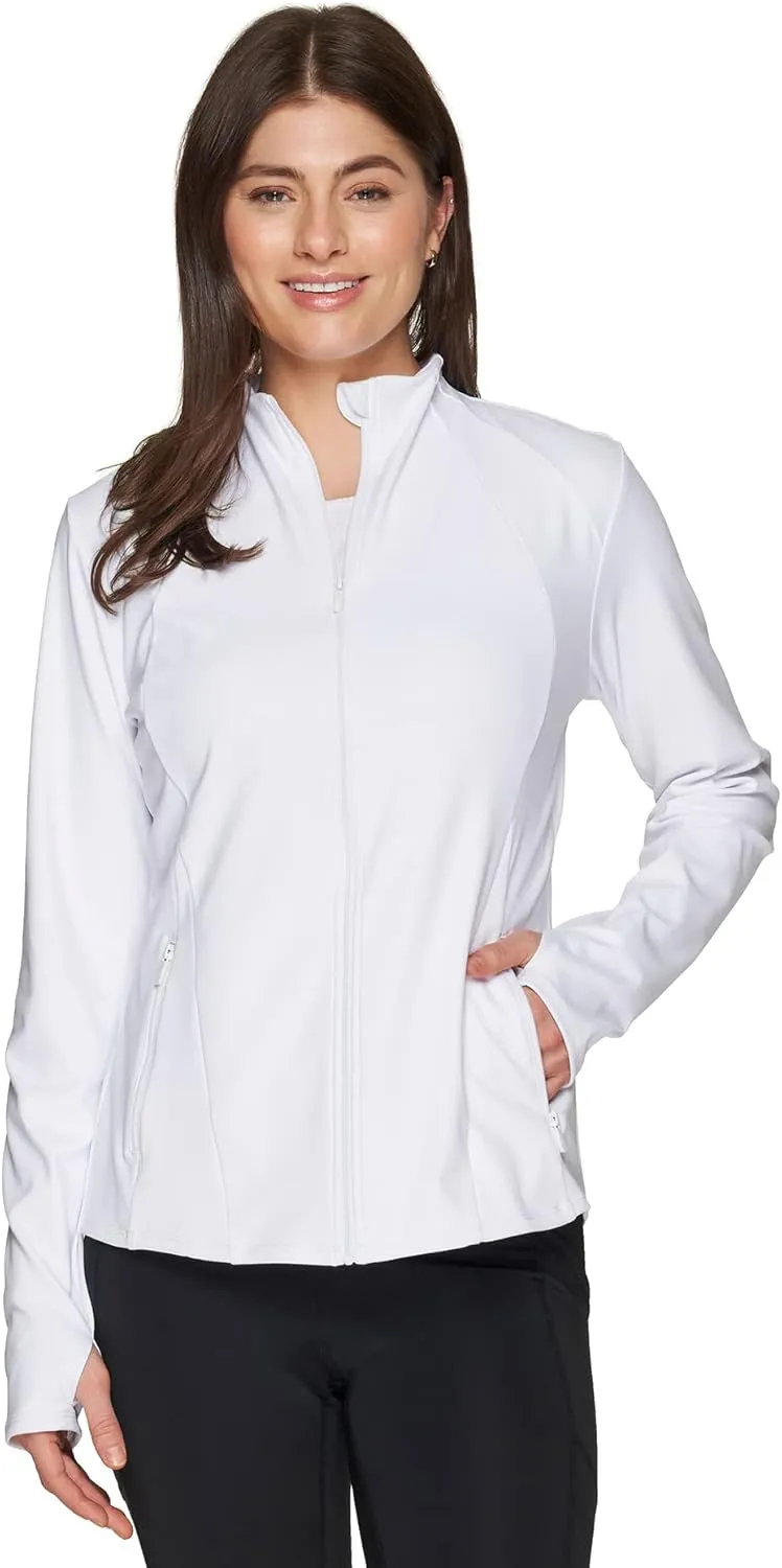 RBX Active Running Jacket for Women, Lightweight Zip Up Mock Neck Yoga Jacket With Zipper Pockets