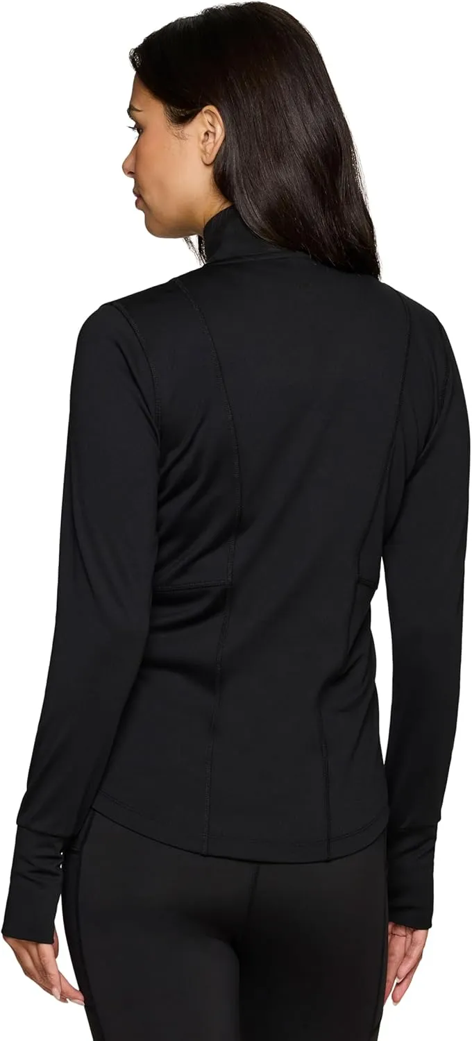 RBX Active Running Jacket for Women, Lightweight Zip Up Mock Neck Yoga Jacket With Zipper Pockets