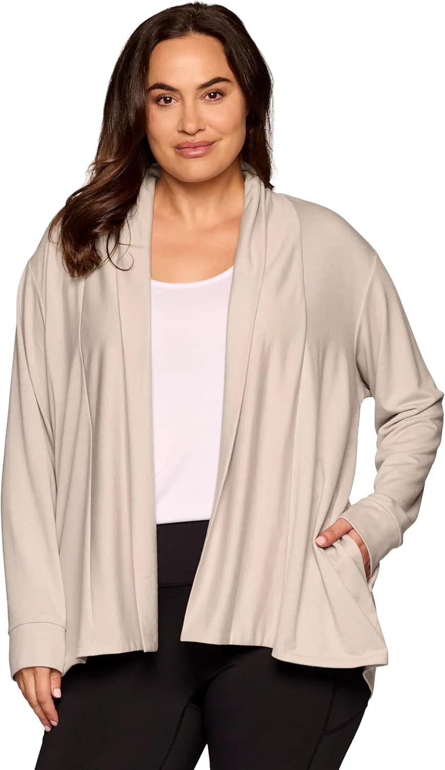 RBX Active Women's Cardigan with Pockets, Lightweight French Terry Open Cardigan Sweater for Yoga, Everyday, with Plus Sizes