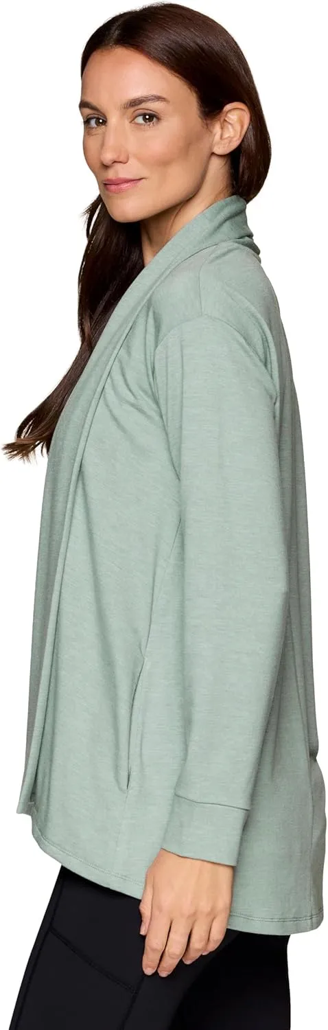 RBX Active Women's Cardigan with Pockets, Lightweight French Terry Open Cardigan Sweater for Yoga, Everyday, with Plus Sizes