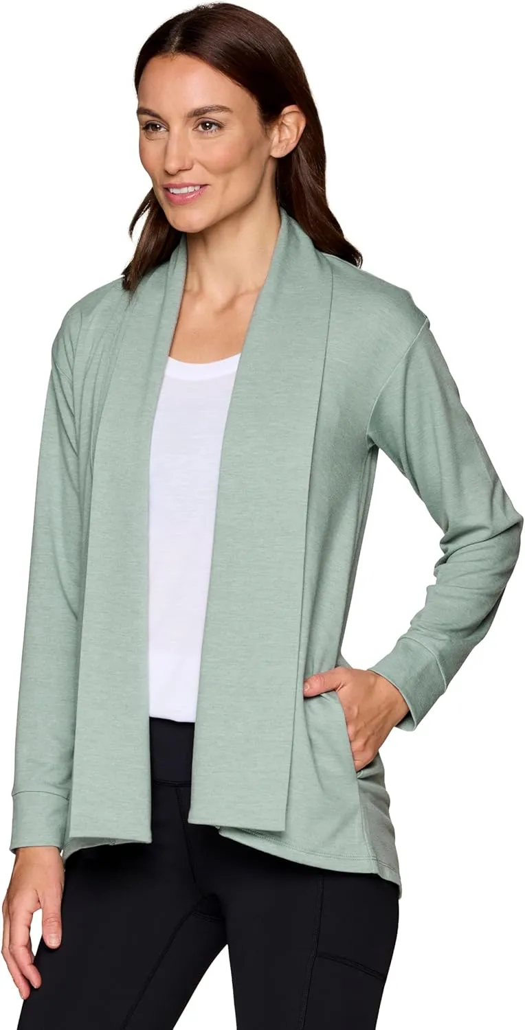 RBX Active Women's Cardigan with Pockets, Lightweight French Terry Open Cardigan Sweater for Yoga, Everyday, with Plus Sizes